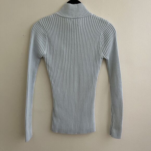 Y2K Calvin Klein 2000s Ribbed Quarter Zip Knit Logo Knit Sweater, Baby Blue- M - Picture 8 of 10